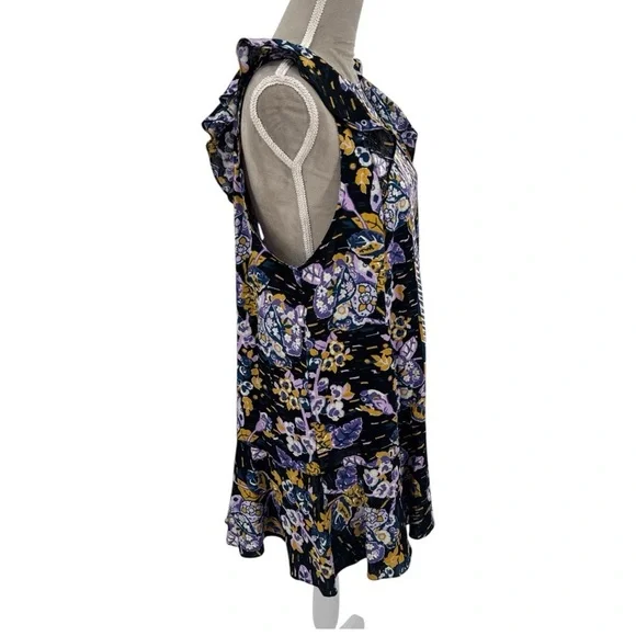 Free People Summer In Tulum Boho Linen Tunic Top Mini Dress Black Purple Medium - Picture 5 of 13